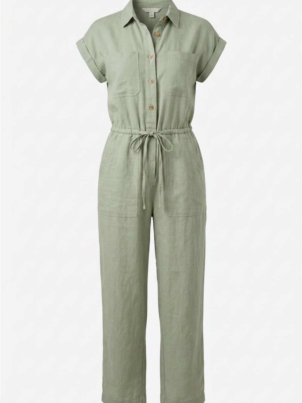 Universal Thread Light Sage Button-Front Linen Jumpsuit